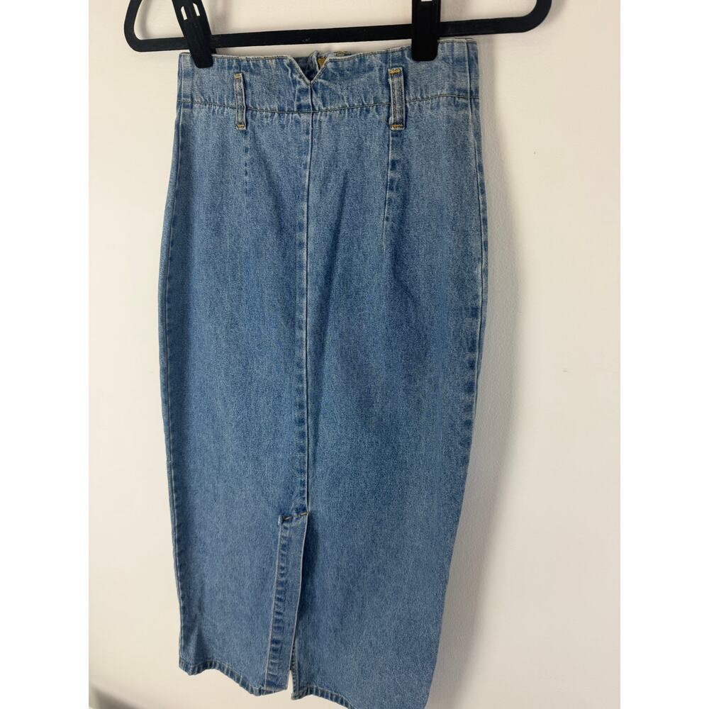 Vintage Honors Womens Straight Pencil Structured Medium Wash Denim Skirt 3/4 - Picture 3 of 8